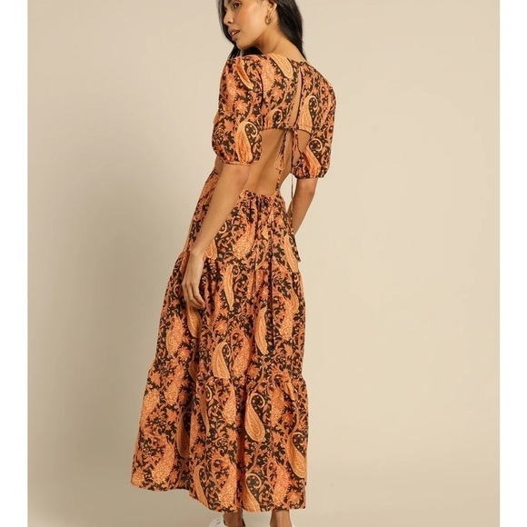NWT Charlie Holiday X Free People Flores Burnt Paisley Midi Dress. Size 2 (XS). - Picture 2 of 11
